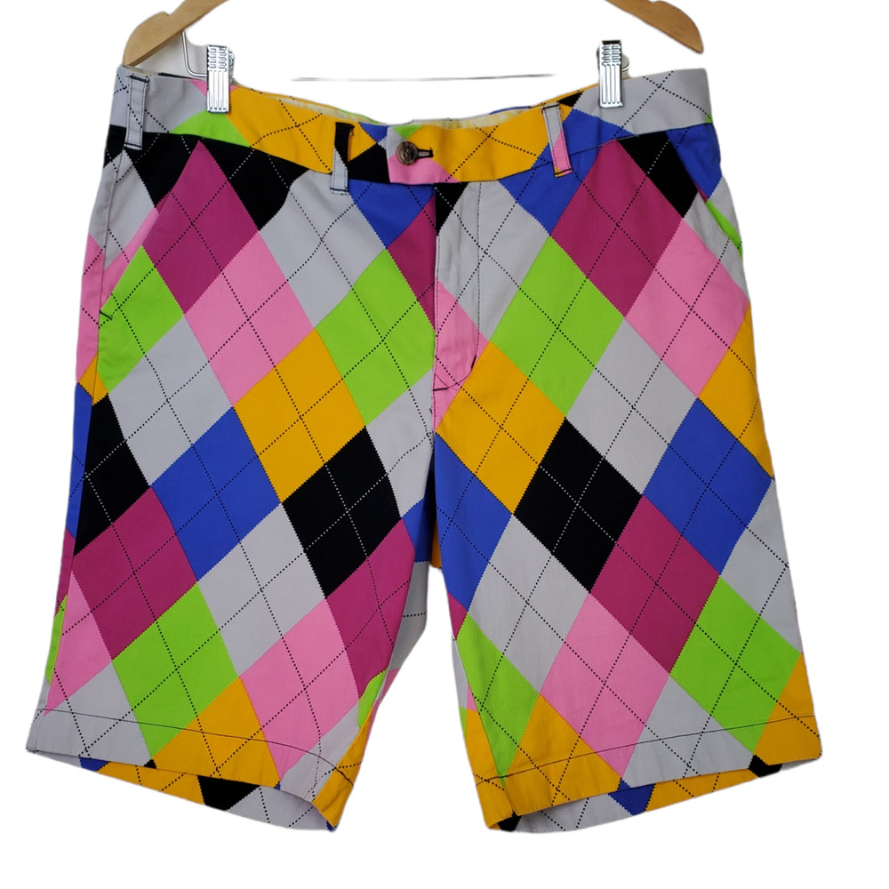 Loud Mouth Brightly Colored Argyle Golf Shorts 38
